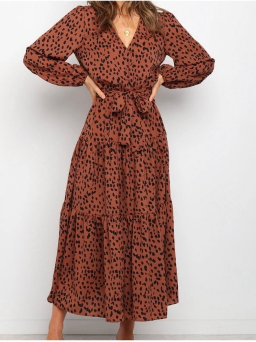 Petal & Pup Hyde Midi Dress Printed Brown size 10